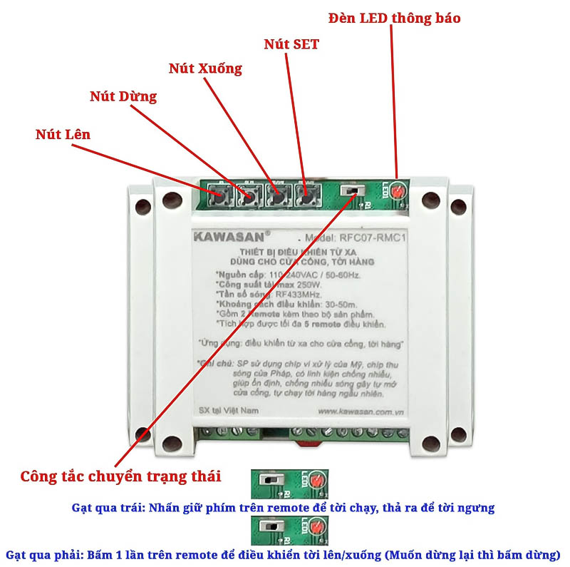 Công Tắc Điều Khiển Từ Xa Động Cơ Đảo Chiều 1 Pha 220V RFC07-RMC1_2