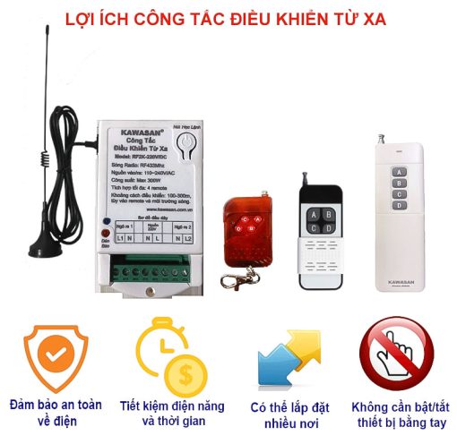 Công tắc điều khiển từ xa - 2 kênh, anten dài, gồm remote, RF2KB 12V-RM01B_2