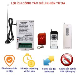 Công tắc điều khiển từ xa - 2 kênh, anten dài, gồm remote, RF2KB 12V-RM4B