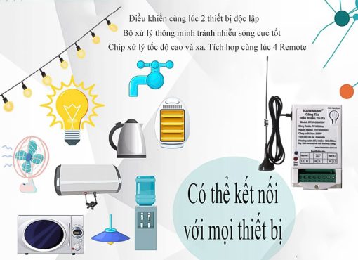 Công tắc điều khiển từ xa - 2 kênh, anten dài, gồm remote, RF2KB 220V-RM4B_4