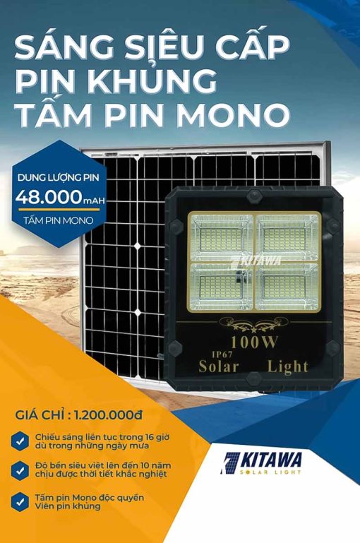 Đèn pha năng lượng mặt trời 100W tấm pin MONO cao cấp DP2100