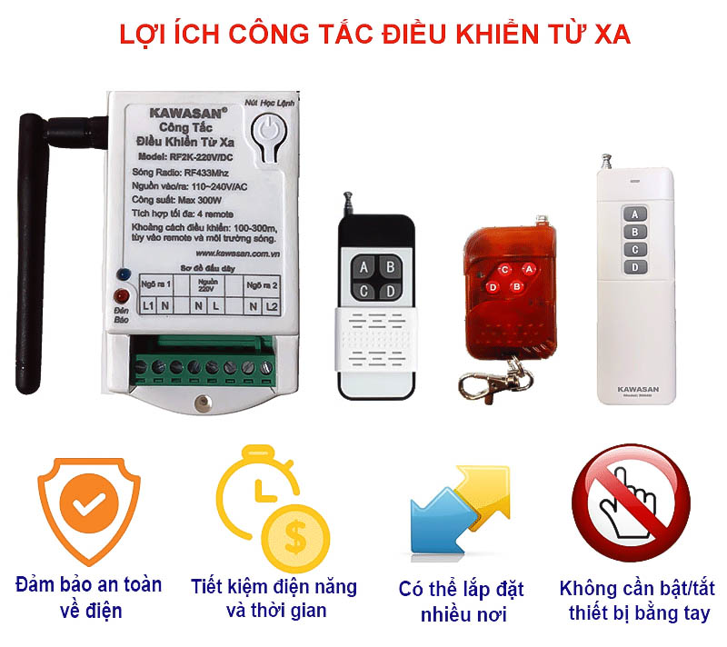 Công tắc điều khiển từ xa - 2 kênh, anten ngắn, không remote RF2K 220V-VT_3